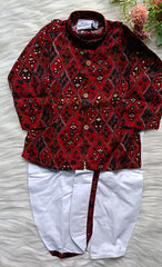 Boys Smoky Red Oxide Dhoti Set