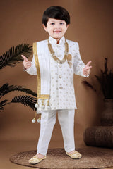 Boys Sherwani Pyjama White Mist  - Embellished Duppata Chain Included