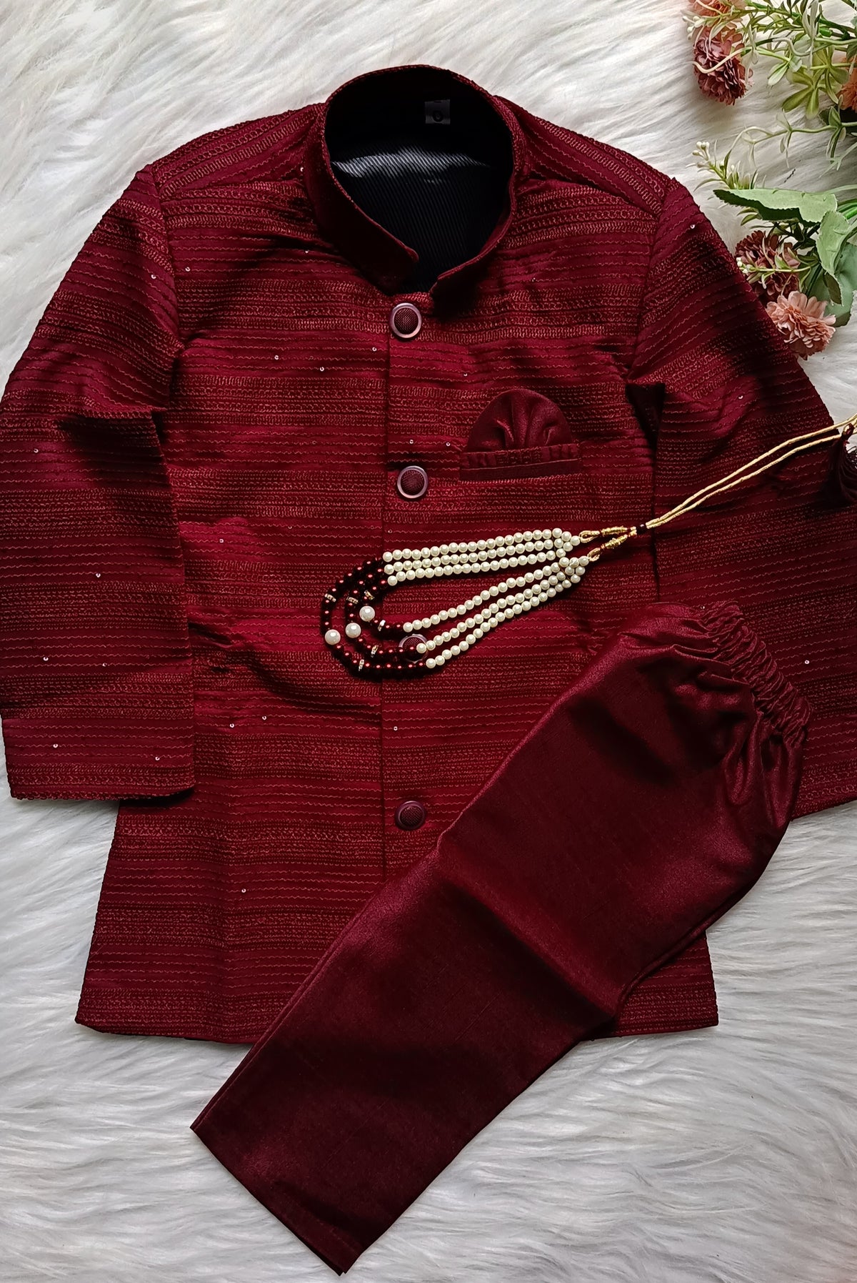 Boys Sherwani Pyjama Set Persian Plum - Chain Included