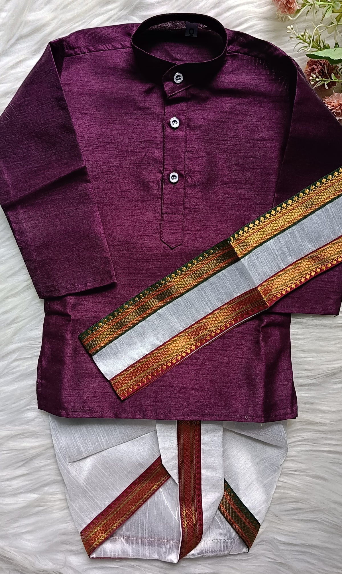 Boys Traditional Magenta Red Dhoti Kurta set - Kanduva