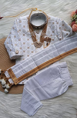 Boys Sherwani Pyjama White Mist  - Embellished Duppata Chain Included