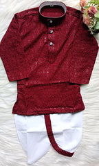 Infant Georgette Sequence Maroon Dhoti Set