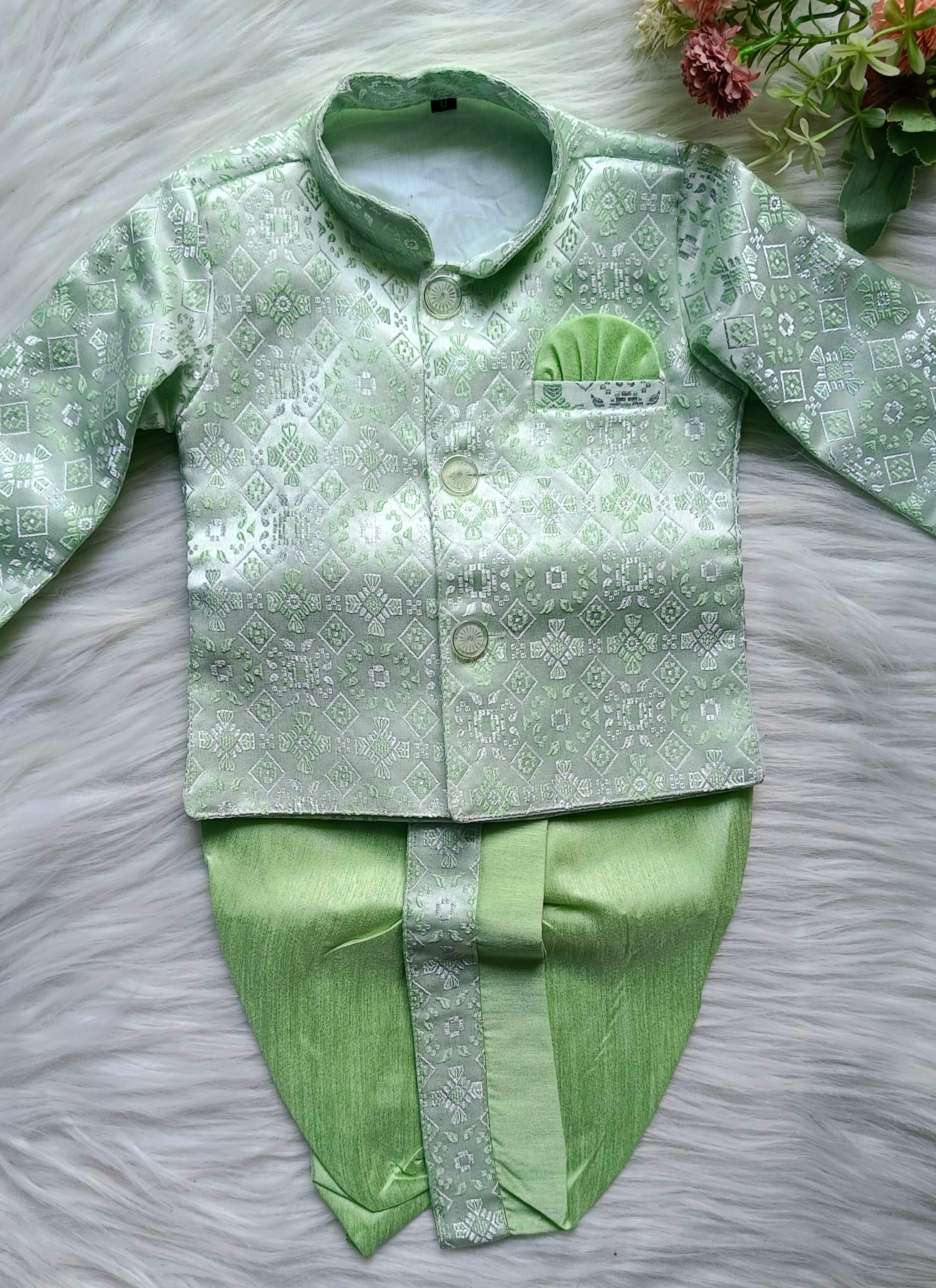 Boys Premium Indo Western  Kurta Set - Dhoti & Pant Included Cameo Green