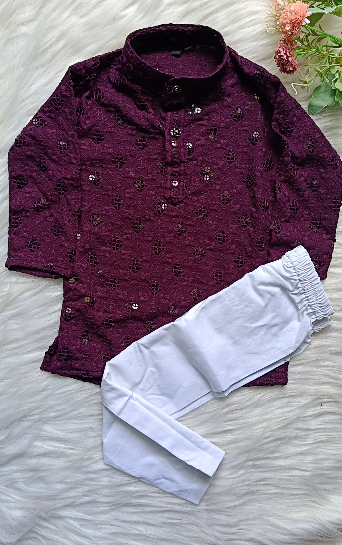 Boys Georgette Sequence Coffee berry  Kurta set