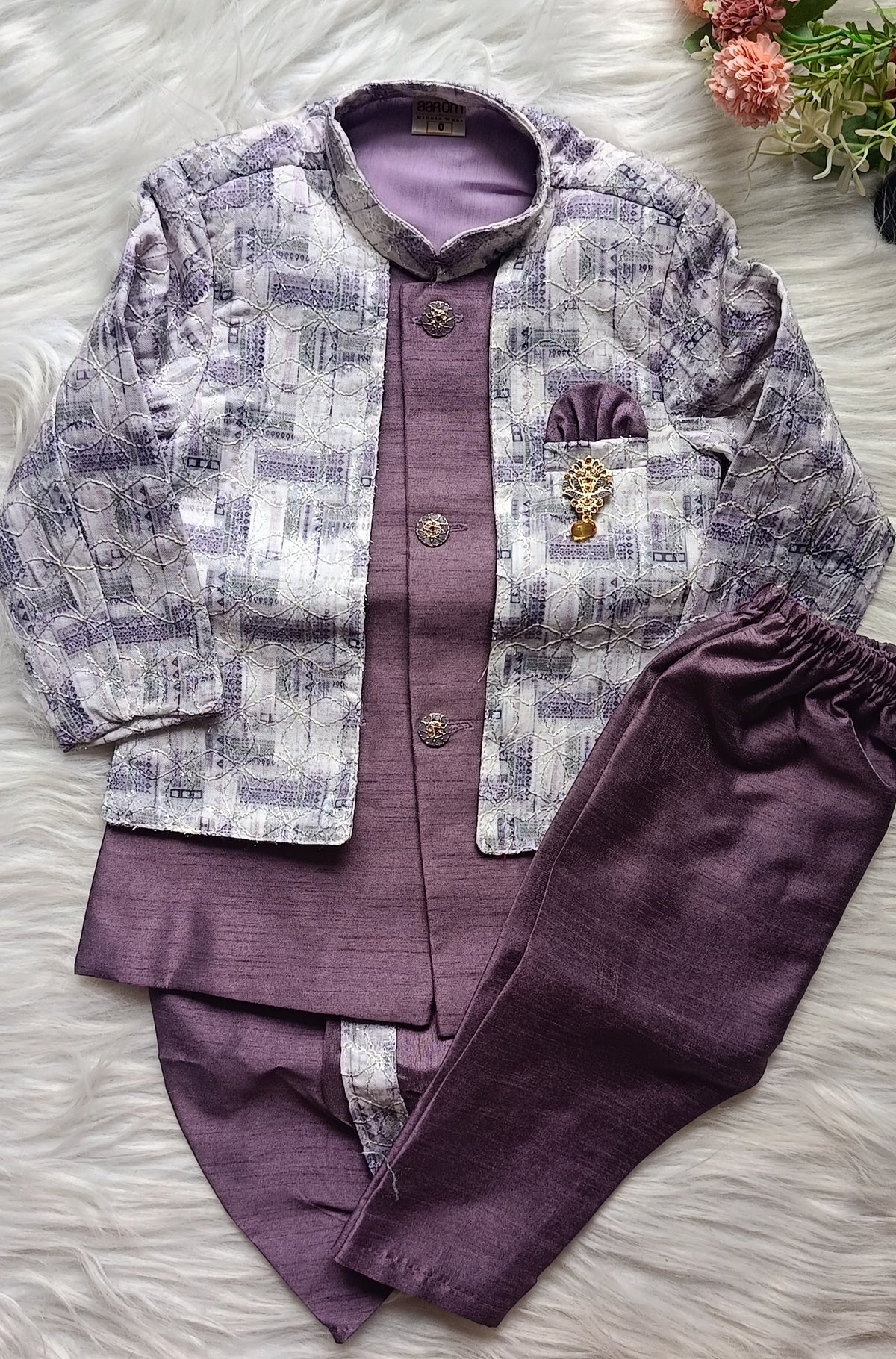 Boys Premium Indo Western  Kurta Set - Dhoti & Pant Included Purple