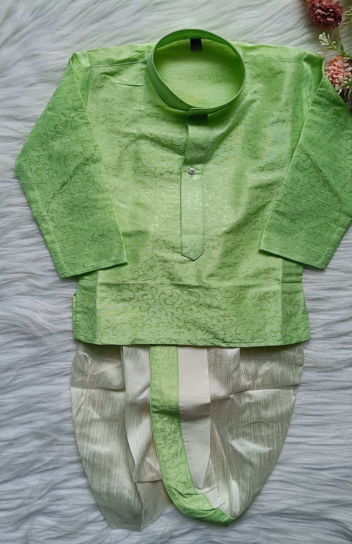 Boys Medium  Green Color Dhoti Set