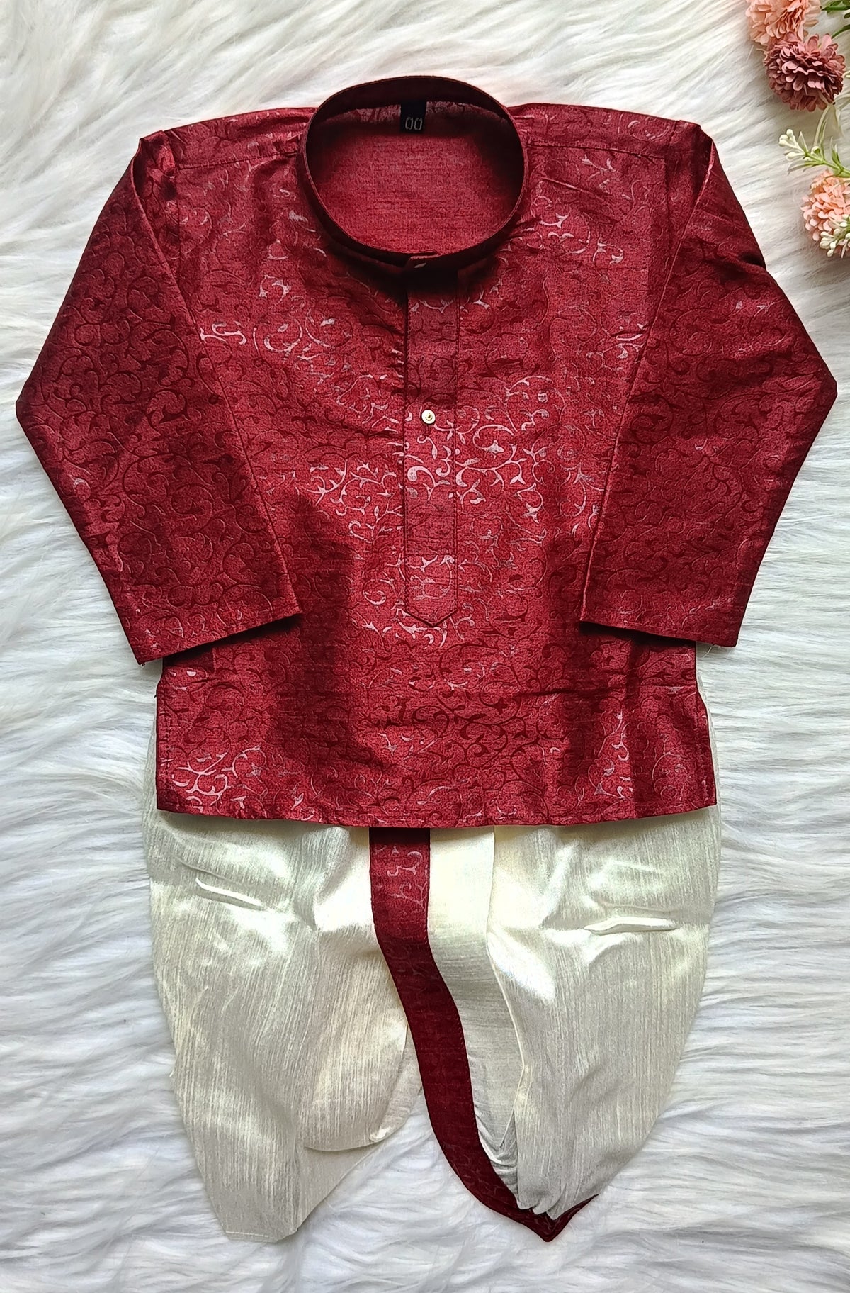 Boys Falu Red Color Dhoti Set