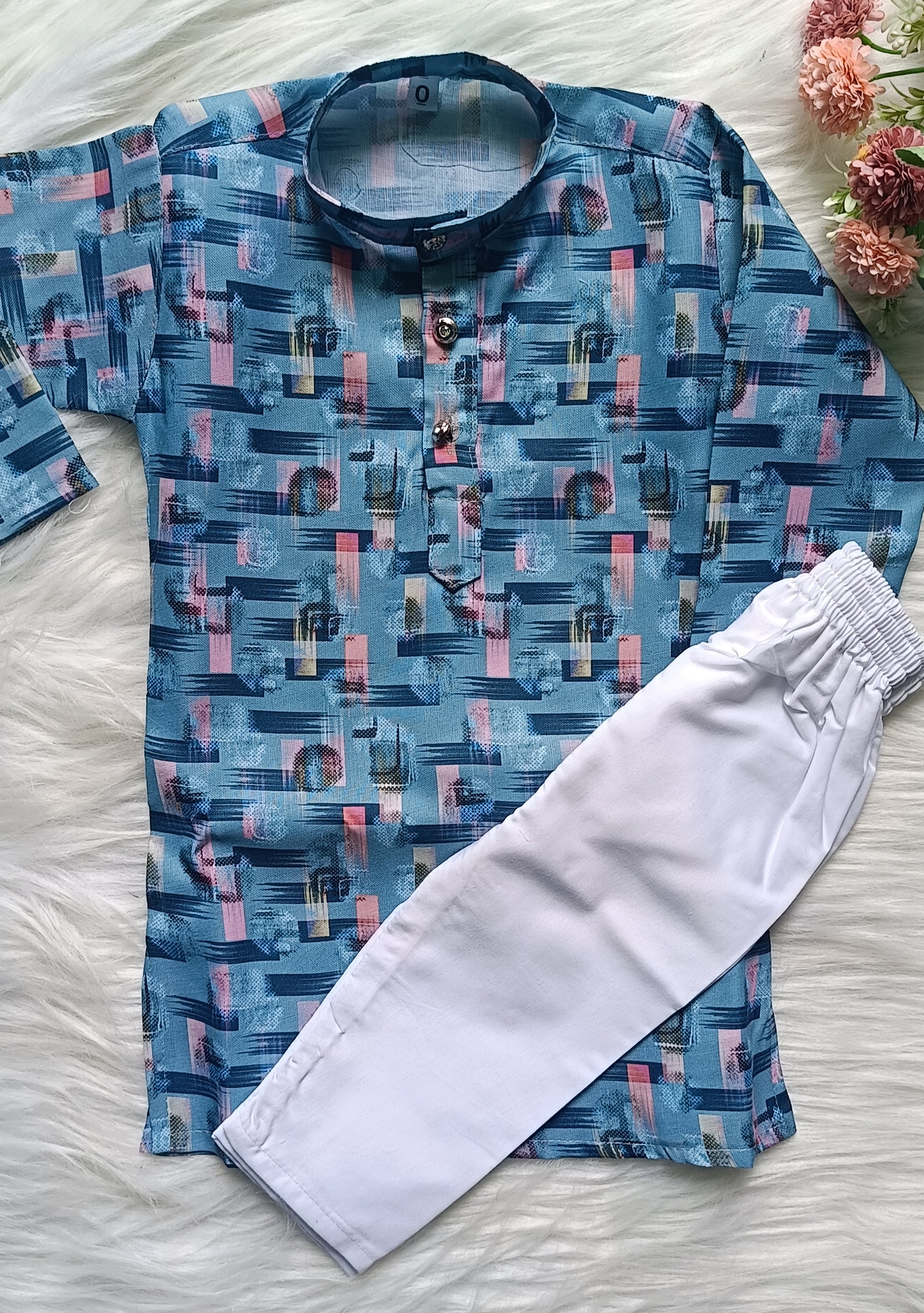 Boys Dusty Blue Kurta Set