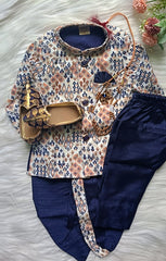 Boys Dark  Blue Burst  IndoWestern dhoti &  Pant set - Chain and shoes included