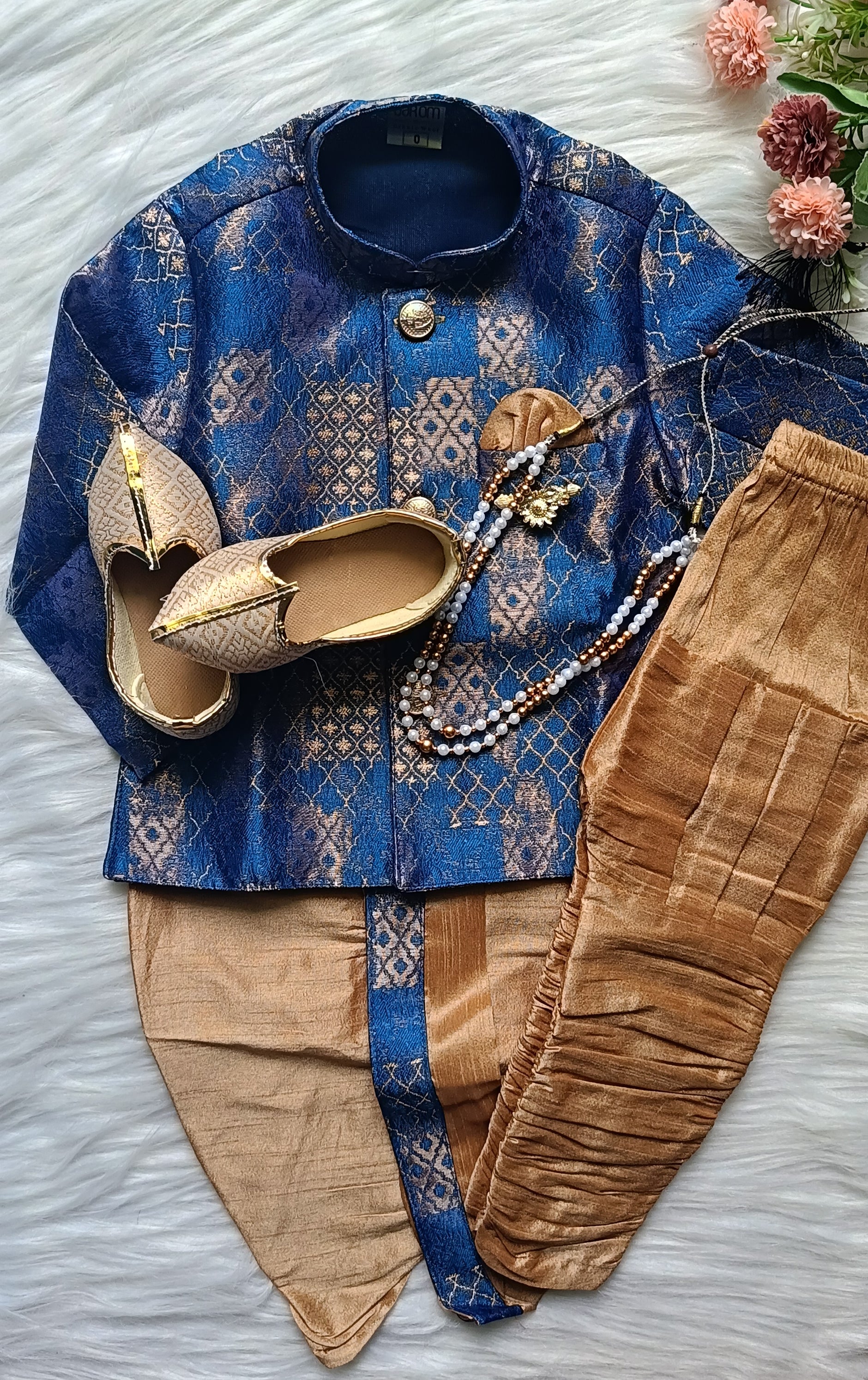 Boys Bistrie Walnut IndoWestern dhoti & Pant set - Chain and shoes included