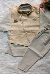 Boys Lemon Grey  3 piece Kurta Set -Khadi Cotton