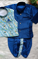 Infant Deep  Blue  Premium 4 piece Jacket Set - Dhoti & Pant included