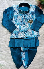 Infant Deep Sea Blue Premium 4 piece Jacket Set - Dhoti & Pant included