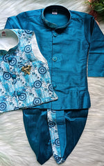 Infant Deep Sea Blue Premium 4 piece Jacket Set - Dhoti & Pant included