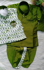 Infant Dark Greem  Premium 4 piece Jacket Set - Dhoti & Pant included