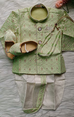 Infants Silver Green Dhoti Set - Chain and Shoes Included