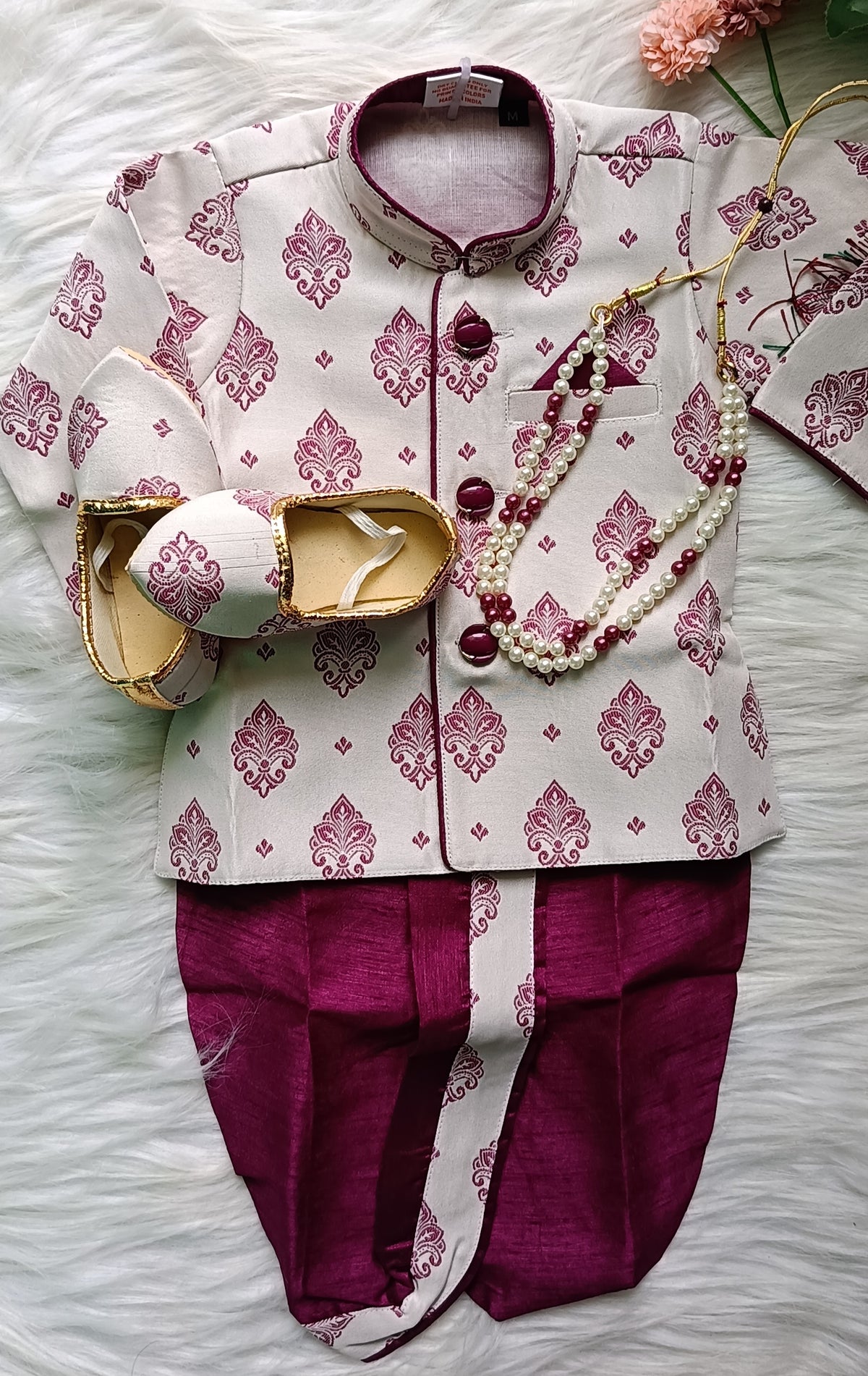 Infants Mulberry Ash Dhoti Set - Chain and Shoes Included