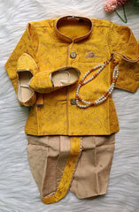 Infants Mustard Ash Dhoti Set - Chain and Shoes Included