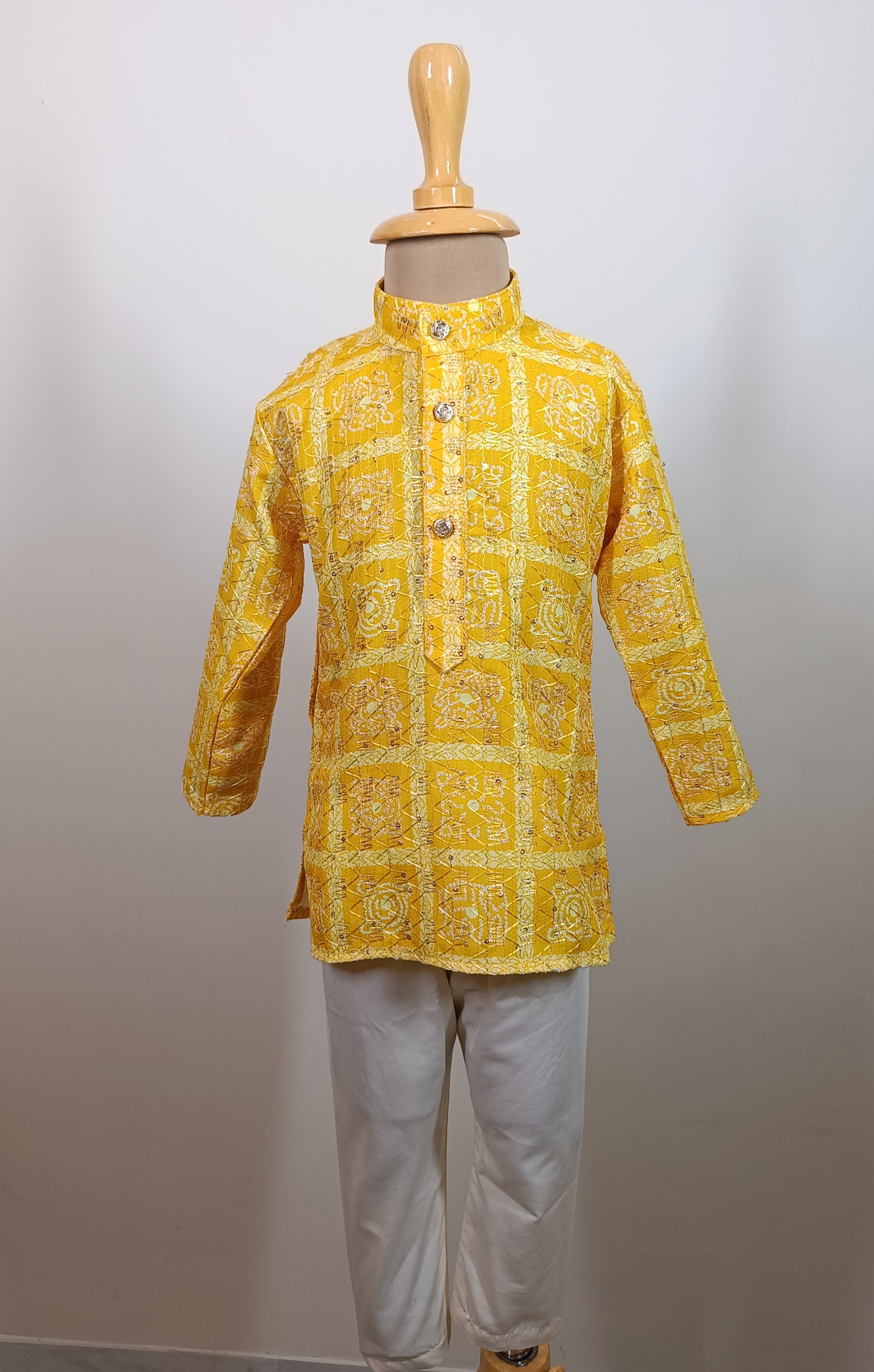 Boys Premium Golden  Traditional Elephant Motif Set- Dhoti & Pant Included