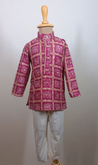 Boys Premium Magenta Traditional Elephant Motif Set- Dhoti & Pant Included