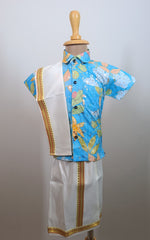 Infants  Dapper blue floral half sleeve shirt with Pancha - Kanduva set