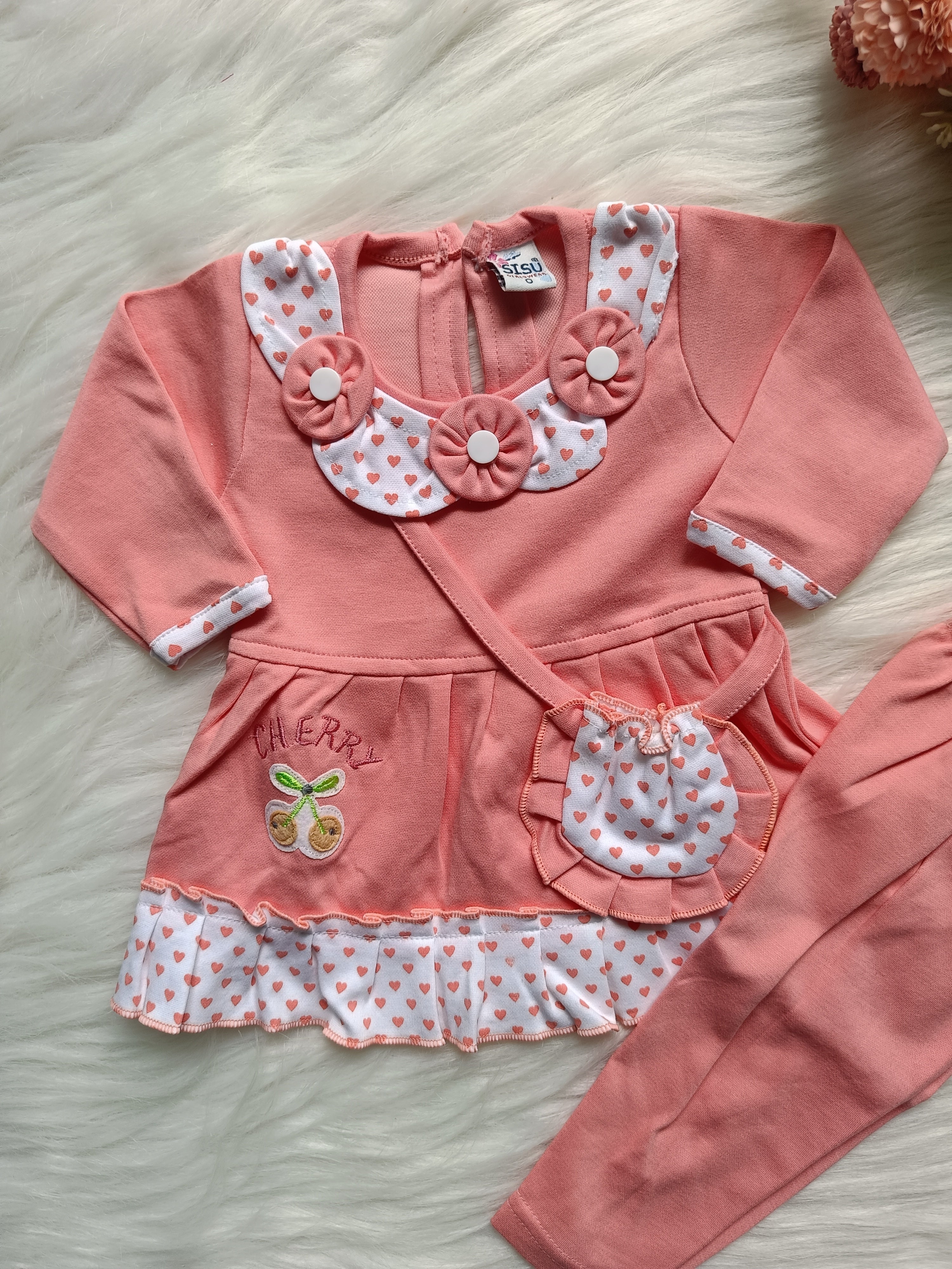 Frock with pant set - Cute Bag Included (baby Pink)