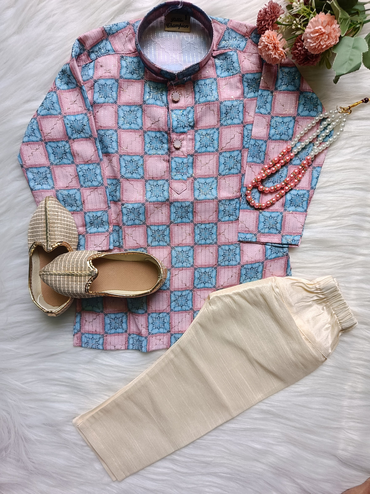 Boys light Mauve Kurta Set -Chain and shoes included