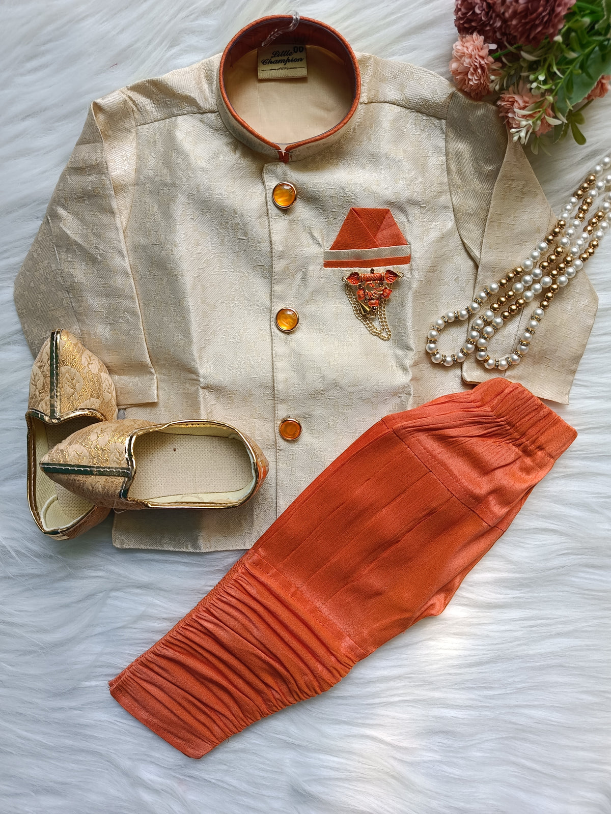 Boys Eagle IndoWestern kurta pant set - Chain and Shoes Included