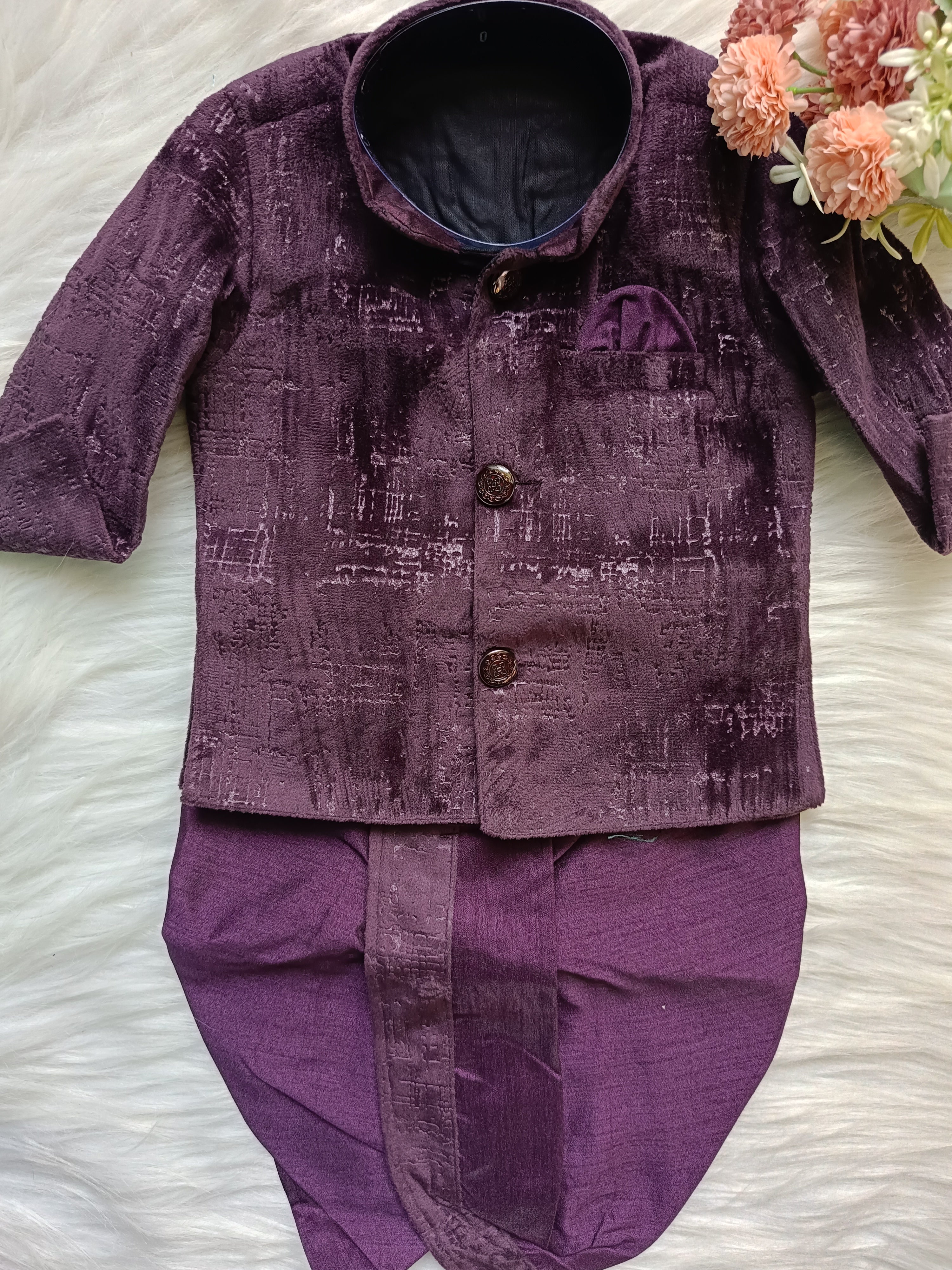 Boys Premium Dusky Purple Kurta set - 2 in 1 Dhoti & Pant Set