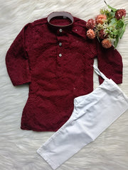 Boys Georgette Sequence Maroon  Kurta set