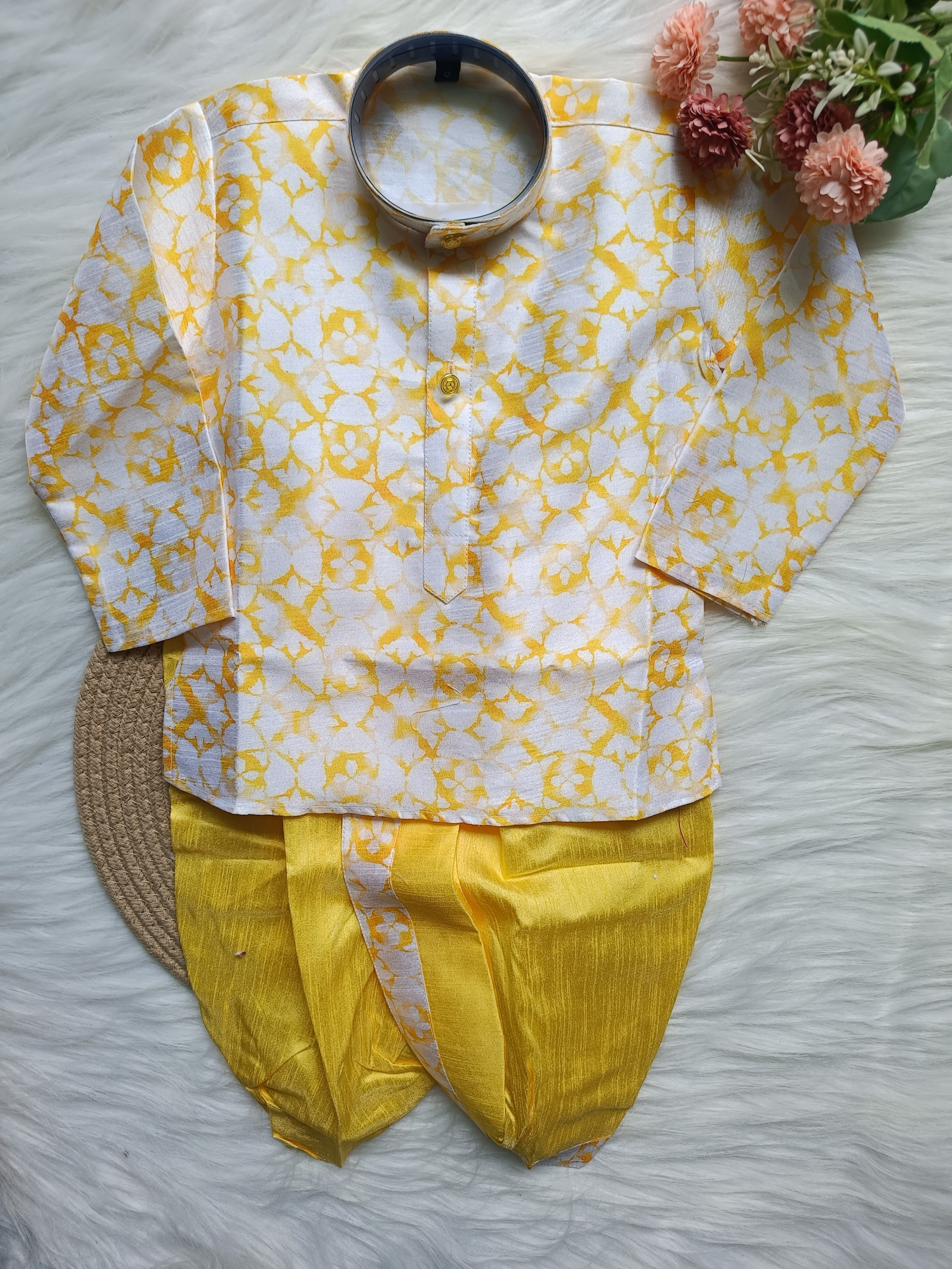 Boys IndoWestern kurta Dhoti set - Yellow