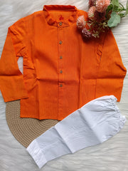 Boys Cotton Orange Kurta Set