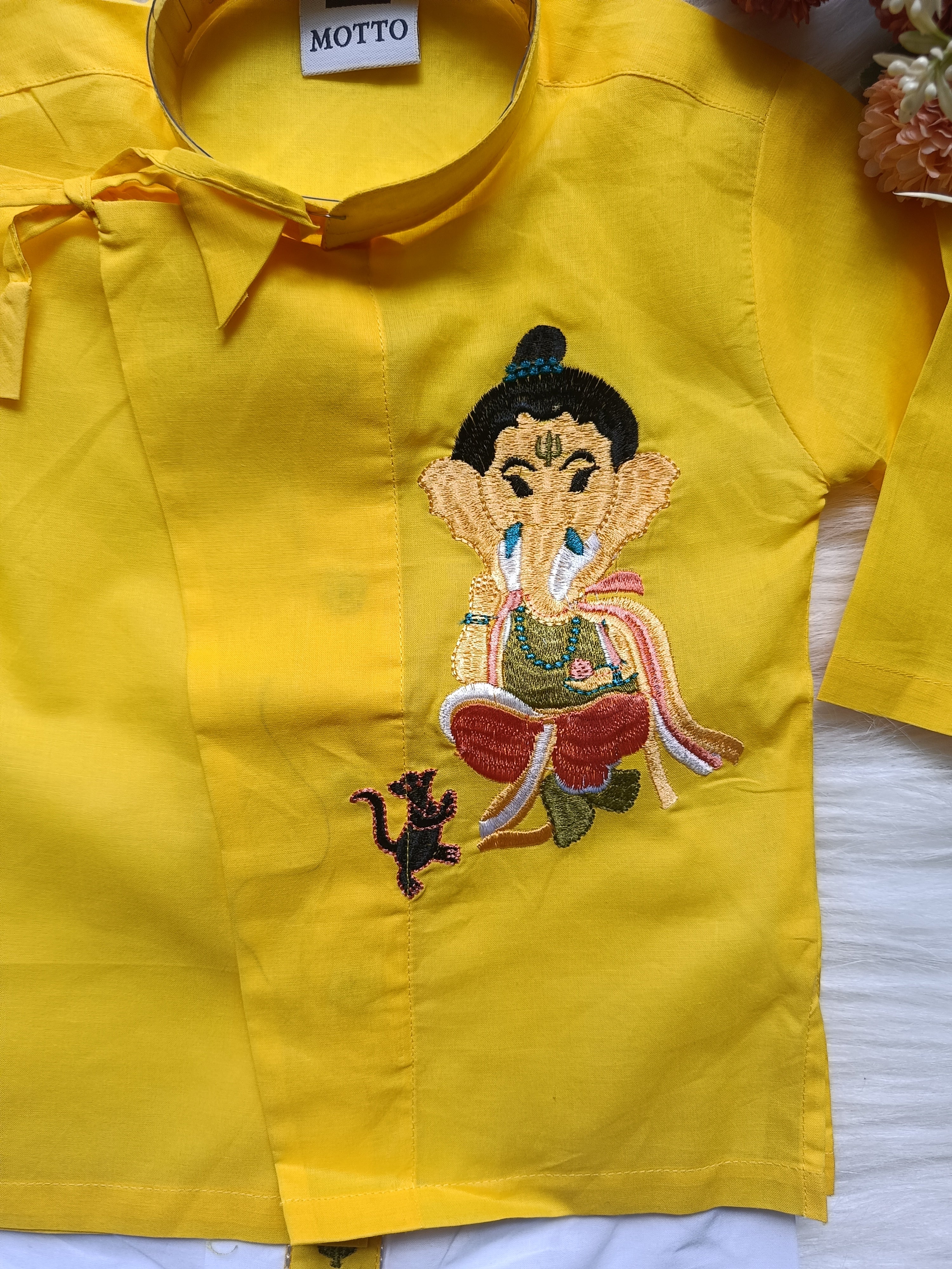 Boys Cotton Ganesh embroidery Dhoti Set