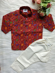 Boys Cotton Red Wine Kurta Set