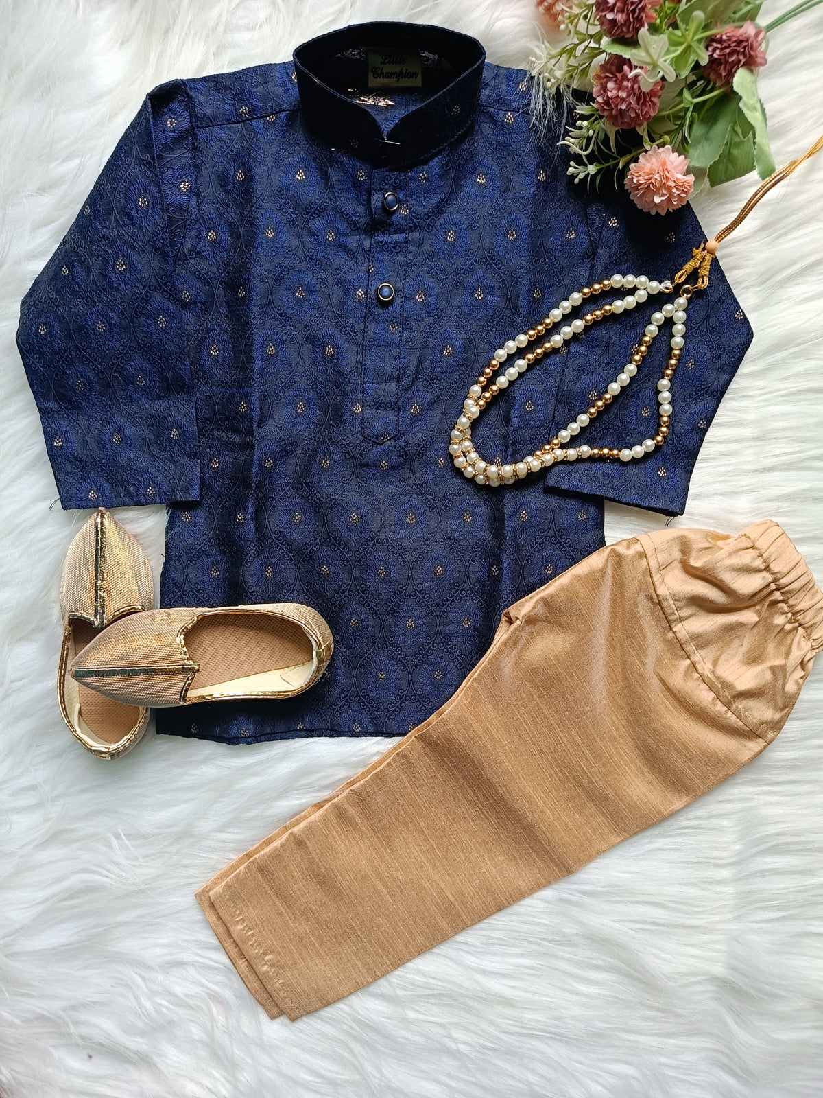 Boys Knight Blue Kurta set - Chain and Shoes Included