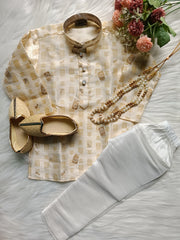 Boys Gold Cloud Kurta Set - Chain and Shoes Included