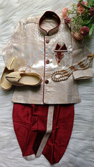 Boys Pearl IndoWestern dhoti set - Chain and shoes included