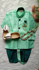 Boys Magic Mint IndoWestern dhoti set - Chain and shoes included