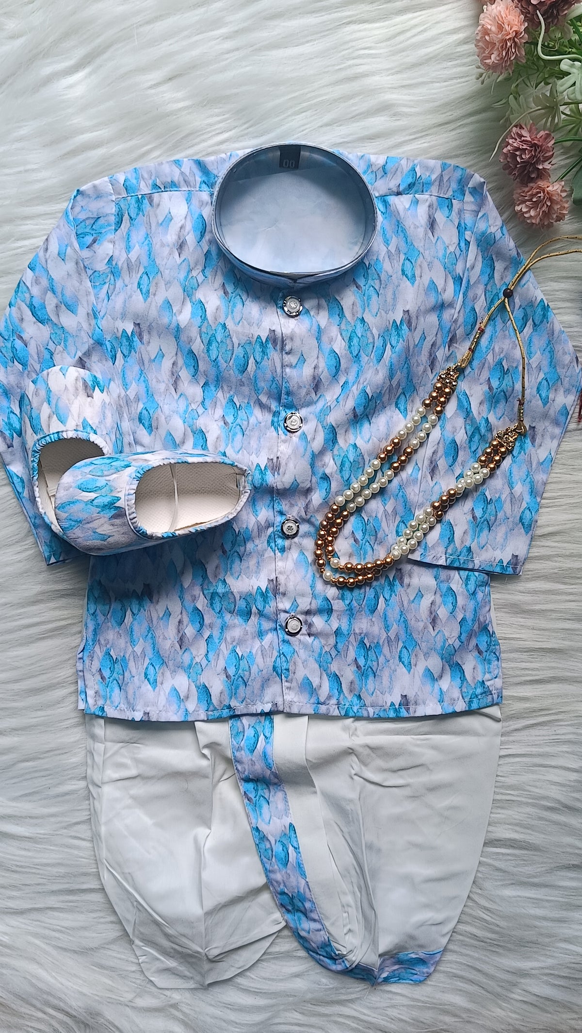 Boys Cool Blue Dhoti  set - Chain and Shoes Included