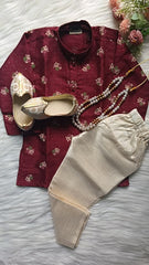 Boys Maroon Oak Kurta set - Chain and Shoes Included