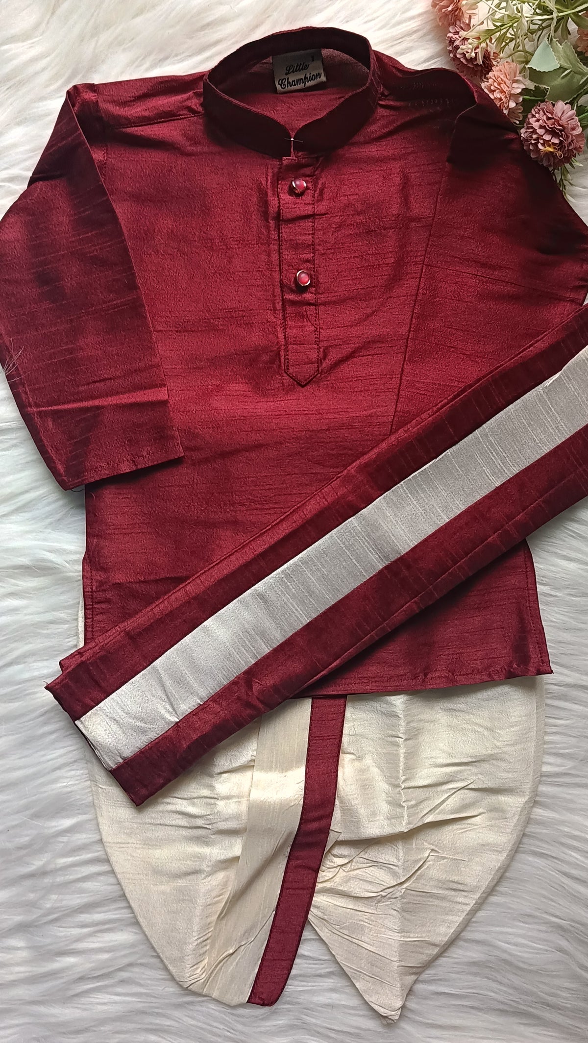 Boys Burgundy Dhoti Kurta set - Kanduva