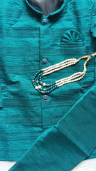 Boys Sherwani Pyjama Set Deep Sea Green  - Chain Included