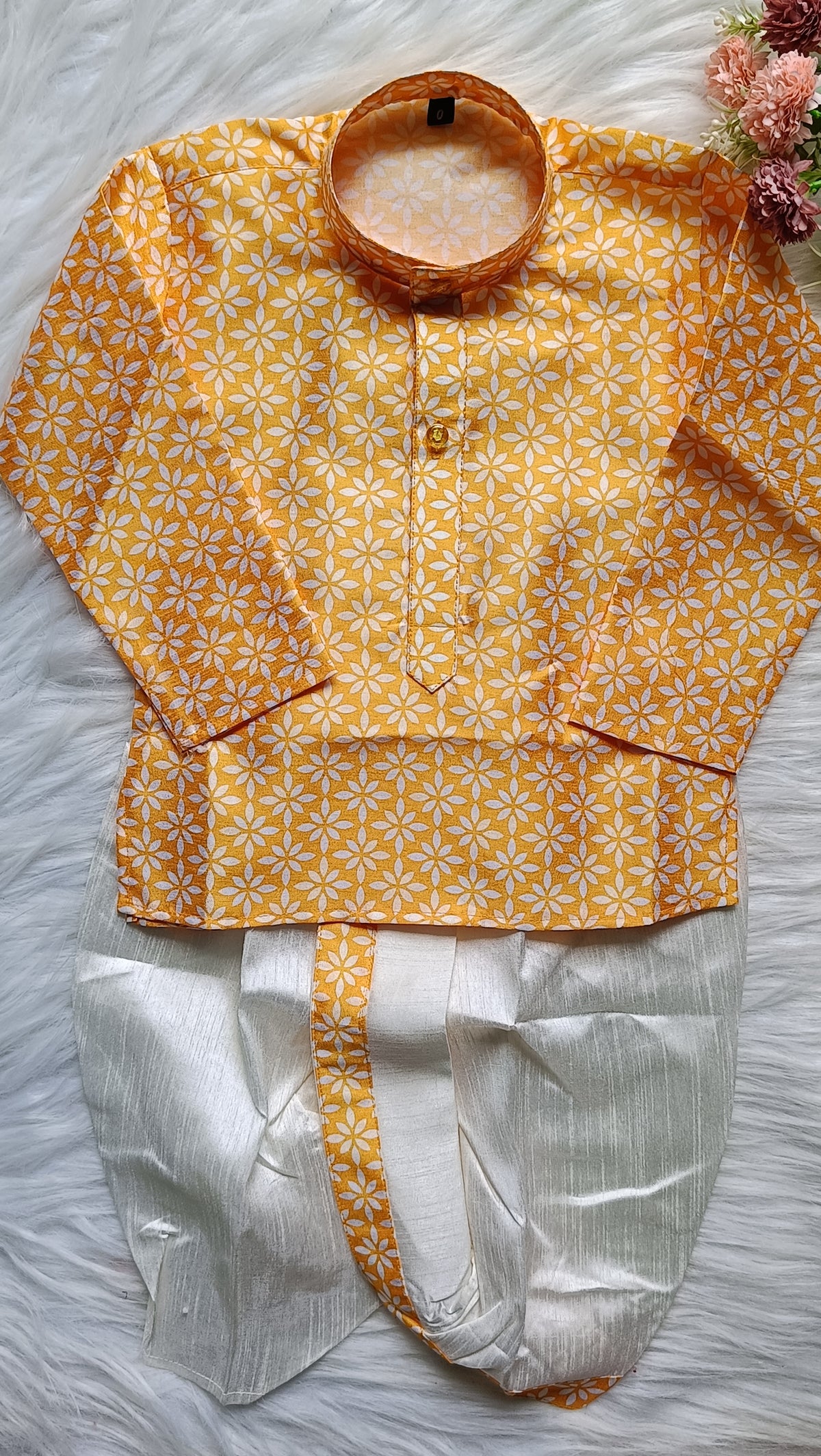 Boys IndoWestern kurta Dhoti set - Yellow