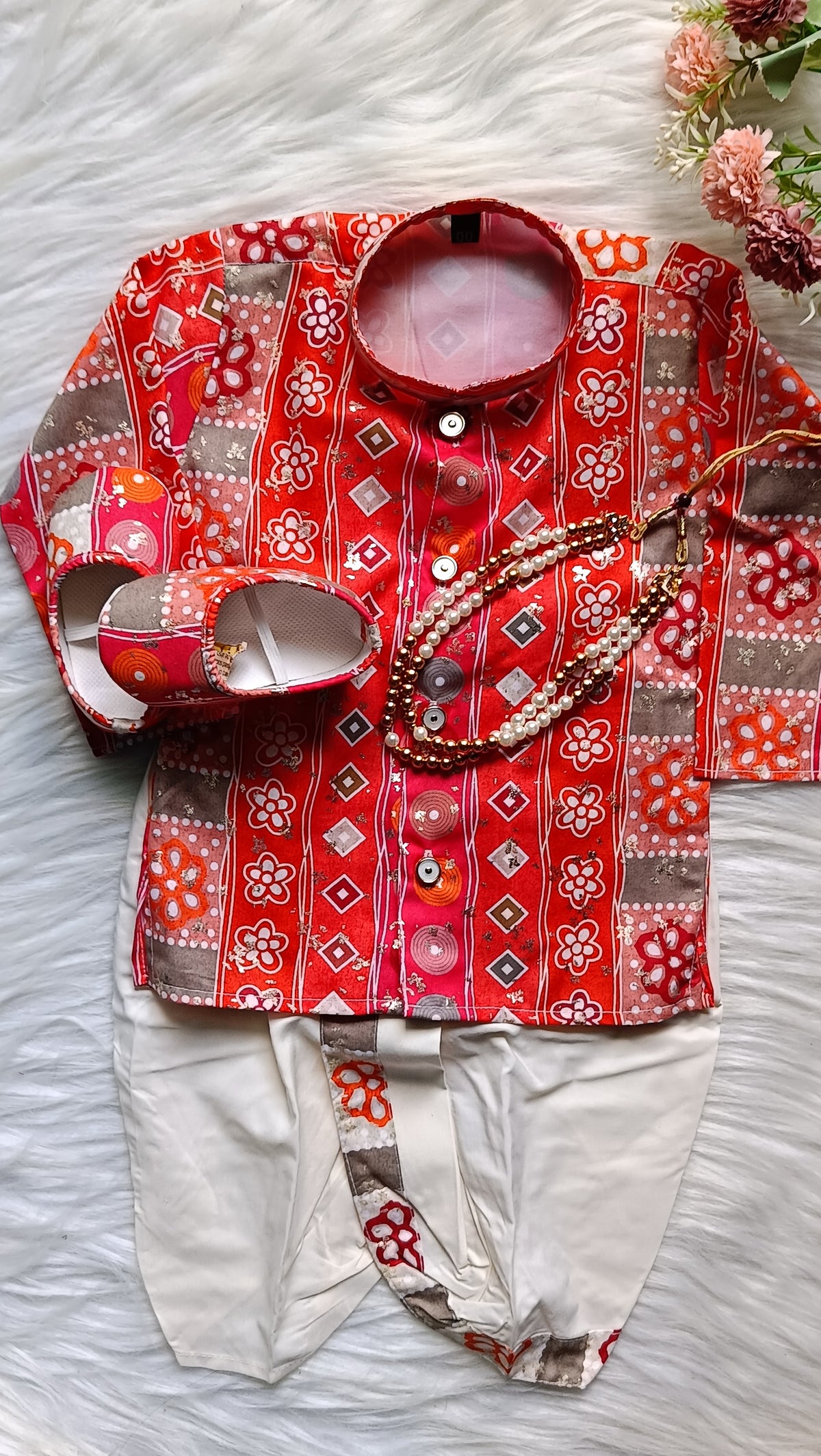 Boys Milano Red Dhoti  set - Chain and Shoes Included