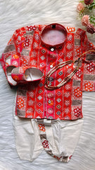 Boys Milano Red Dhoti  set - Chain and Shoes Included