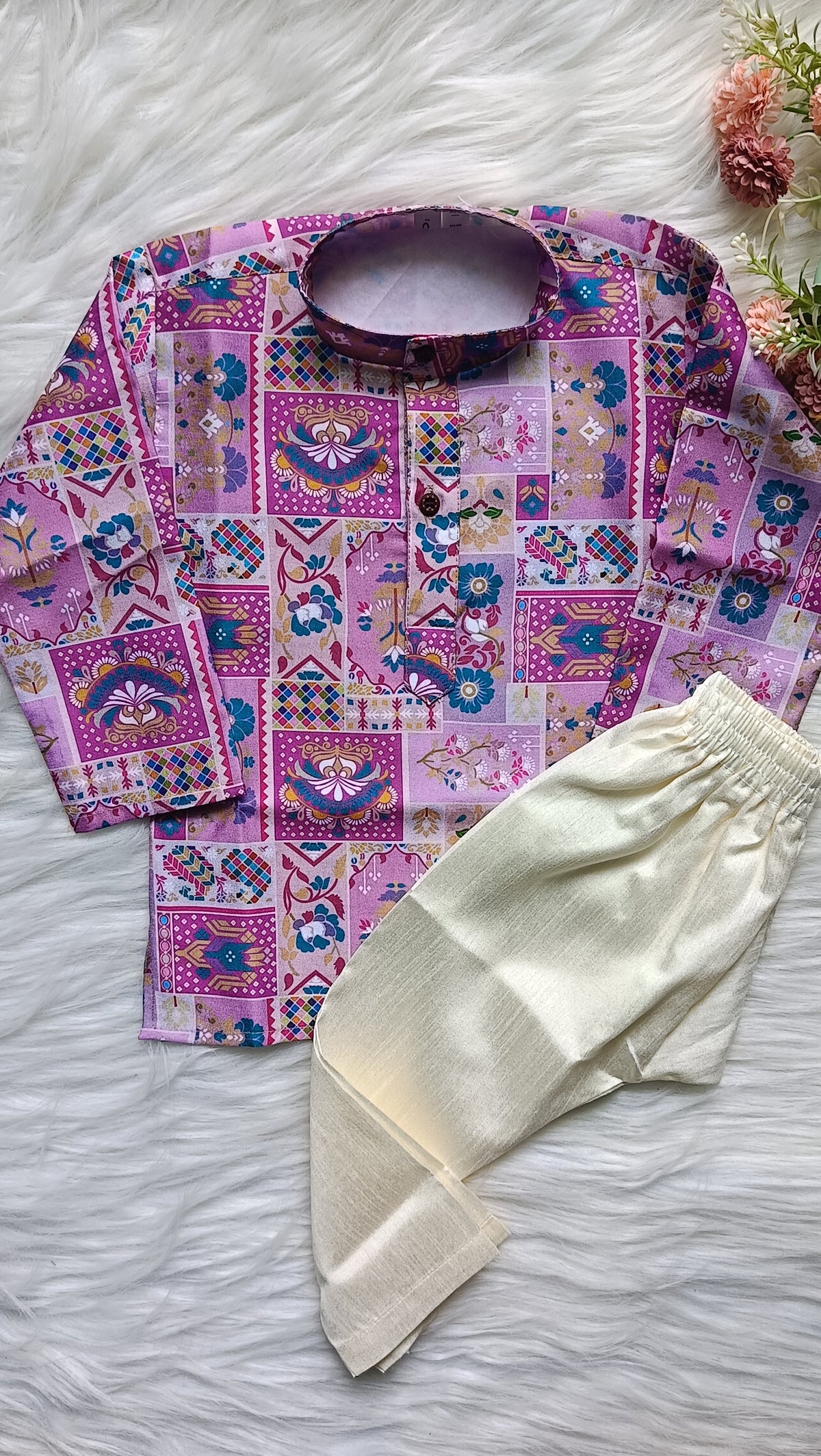 Boys Solid Muted Purple Kurta Set