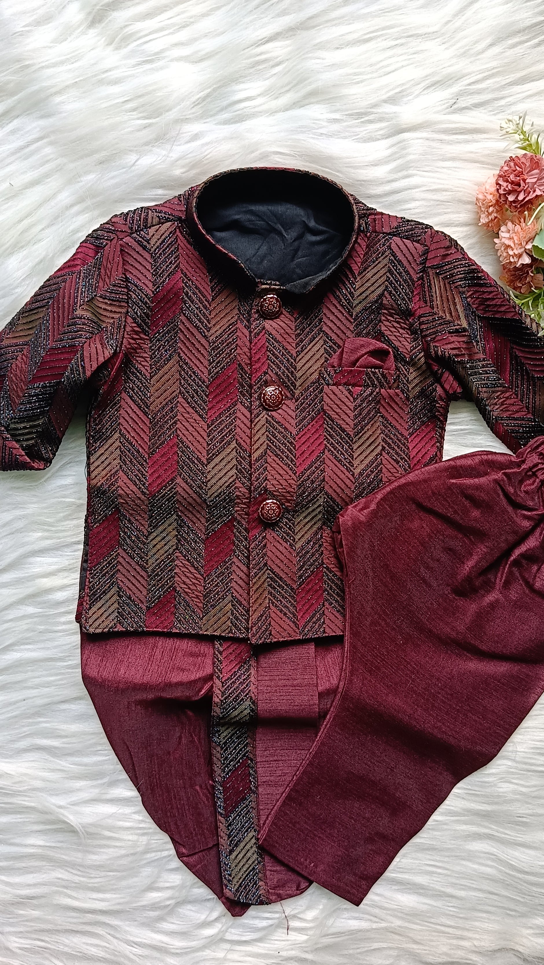 Boys Premium Indo Western Kurta Set - Dhoti & Pant Included Purply Magenta