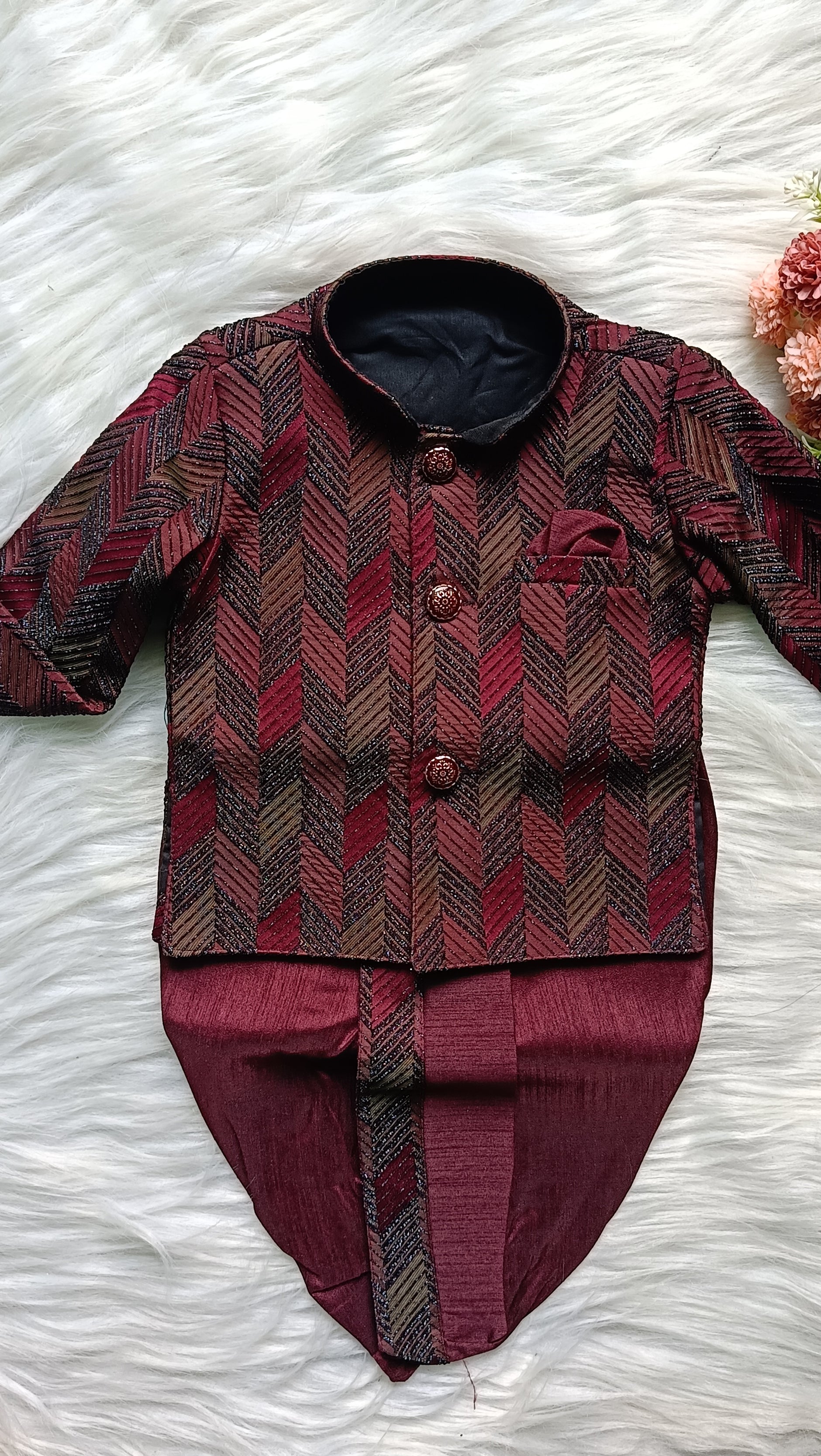 Boys Premium Indo Western Kurta Set - Dhoti & Pant Included Purply Magenta