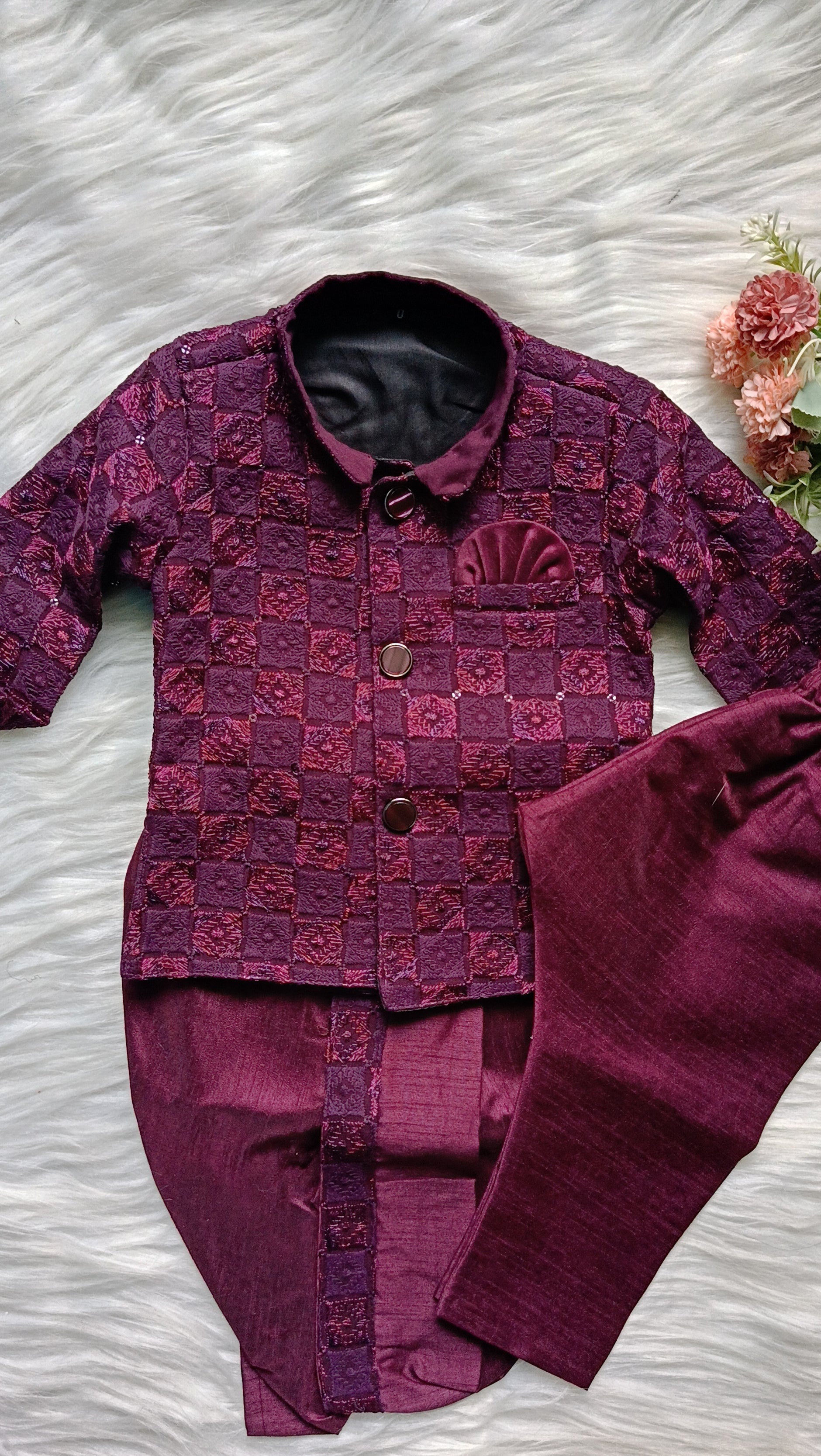 Boys Premium Indo Western Kurta Set - Dhoti & Pant Included Coffee Bean