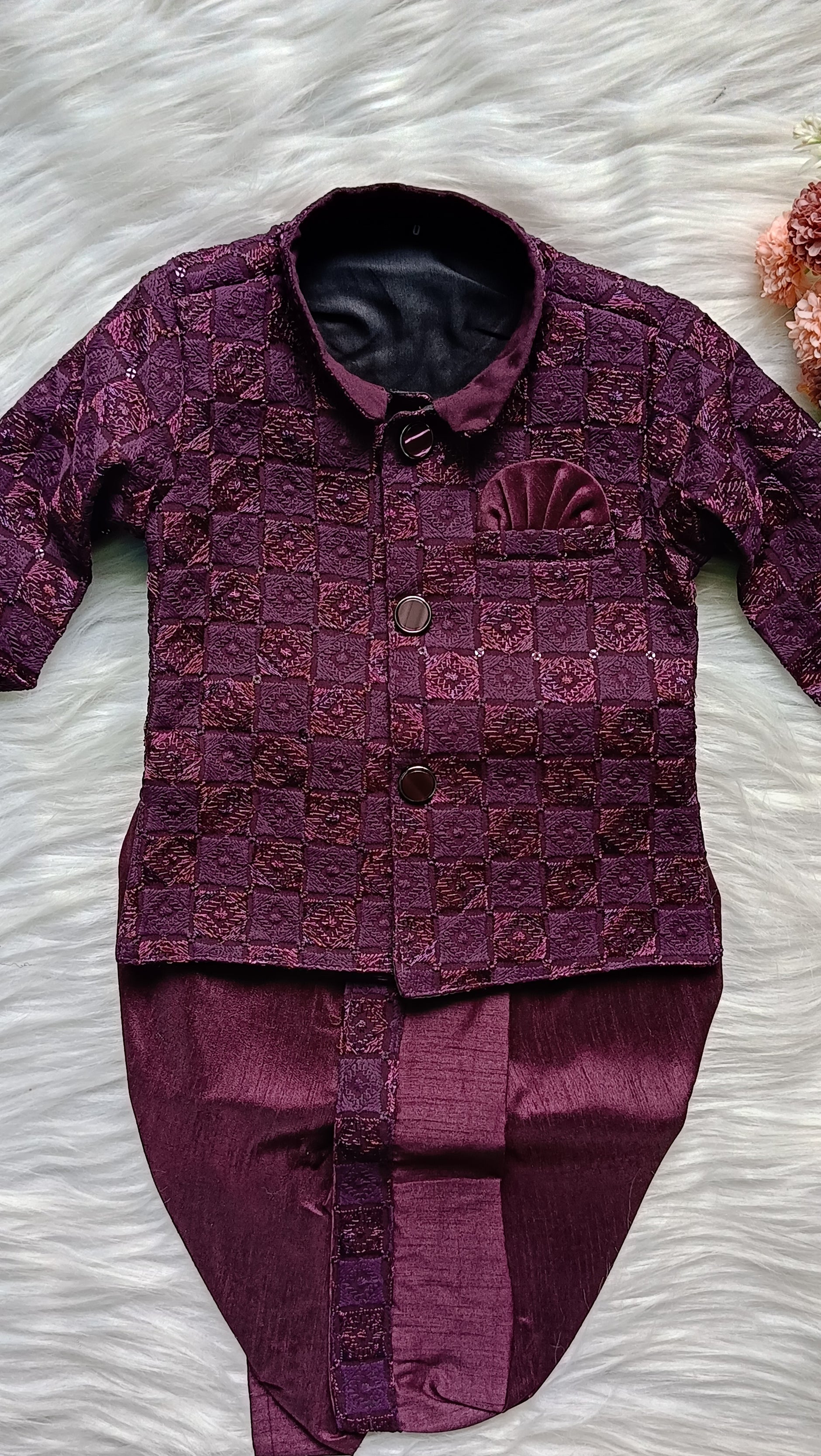 Boys Premium Indo Western Kurta Set - Dhoti & Pant Included Coffee Bean